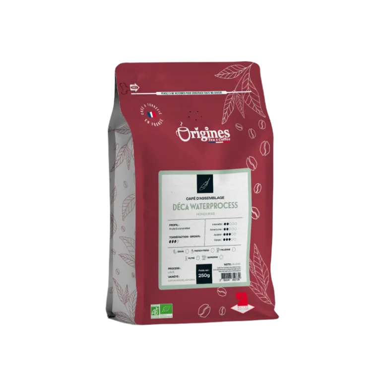 Café bio - déca waterprocess - blend pur arabica - grain 250g
