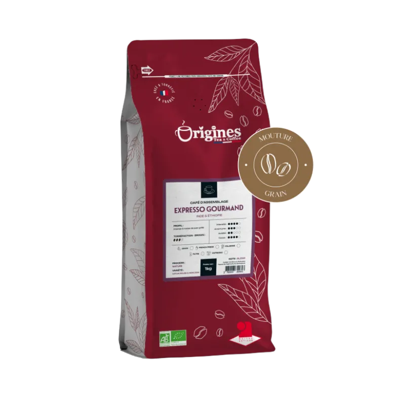 Café bio - expresso gourmand - blend arabica et robusta - grain 1kg
