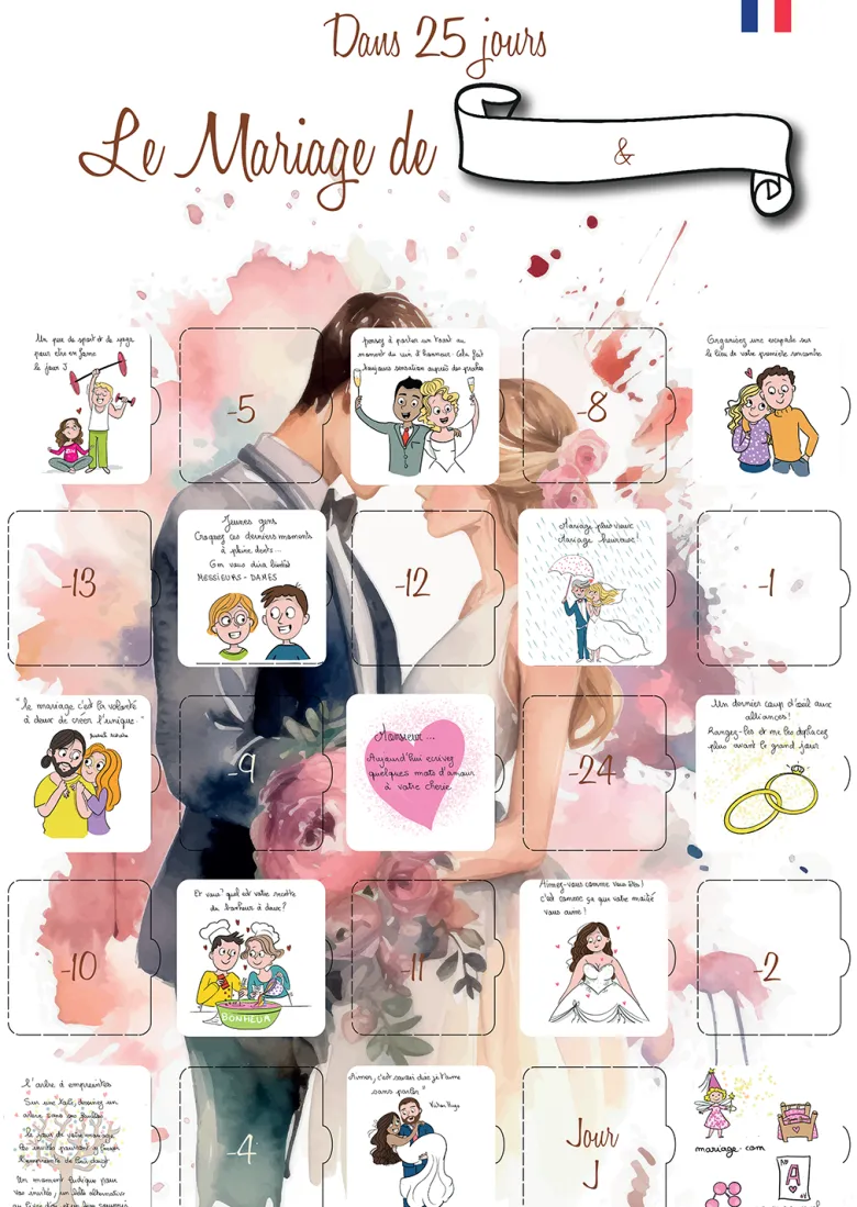 Calendrier de l'avant mariage 25 jours