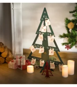 Calendrier de l'avent en métal avec pochons rouges - vert sapin