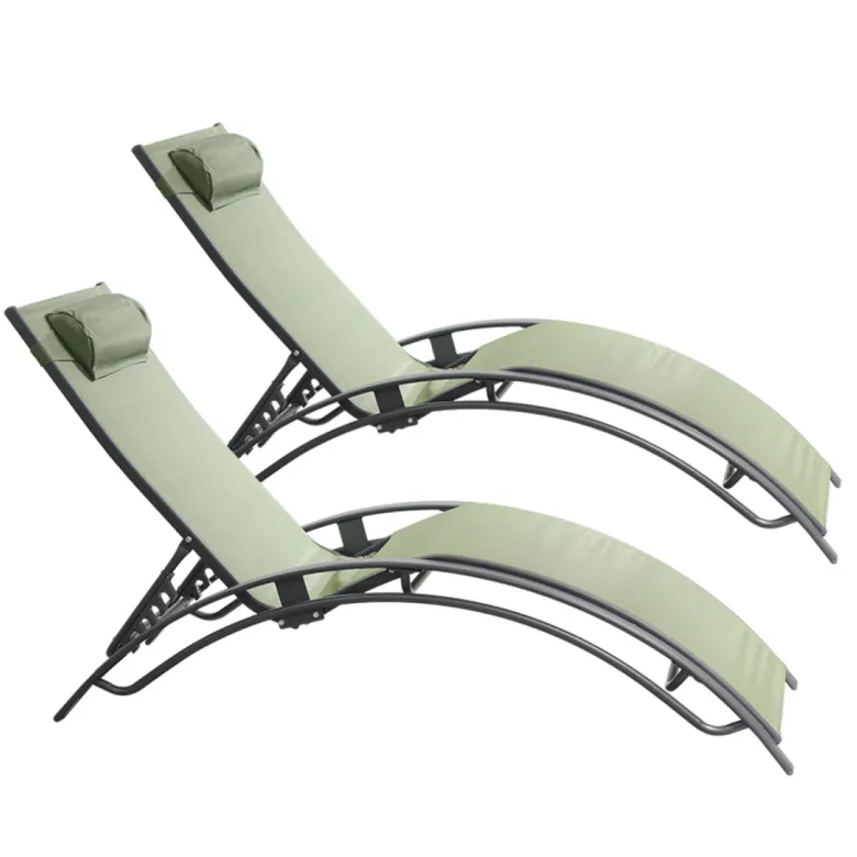 Cali lot de 2 transats ajustables gris et kaki