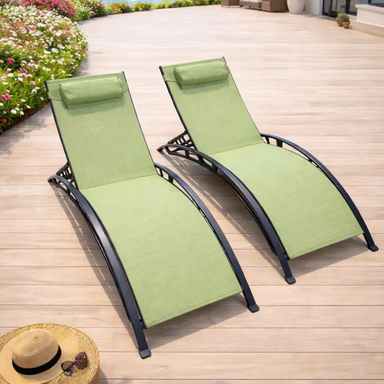 Cali lot de 2 transats ajustables gris et kaki