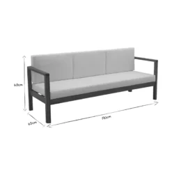 Canapé de jardin 3 places en bois et coussins déhoussables taupe l190 cm akis