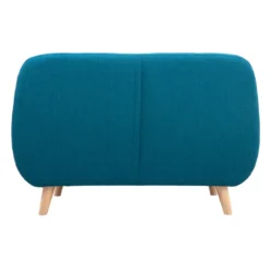 Canapé déhoussable 2 places en tissu bleu canard et bois clair ynok