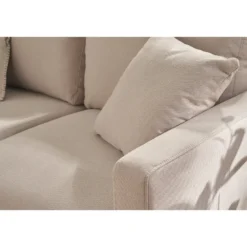 Canapé 3 places en tissu beige et bois clair munik