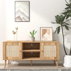Cange buffet avec portes effeffet cannage et 2 niches 120 cm