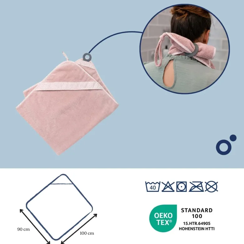 Cape de bain et anneau dentition, pink Rose