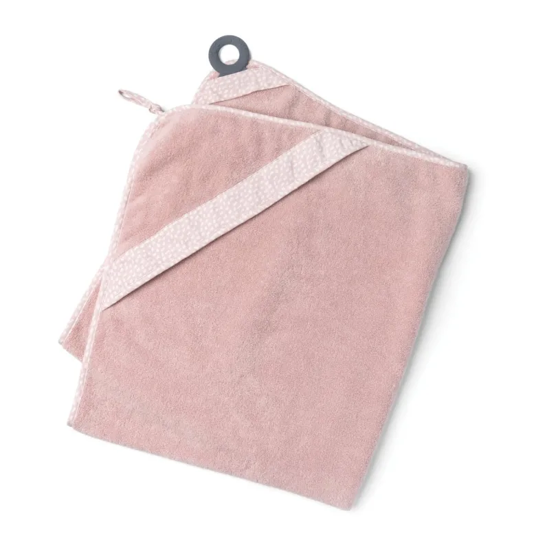 Cape de bain et anneau dentition, pink Rose