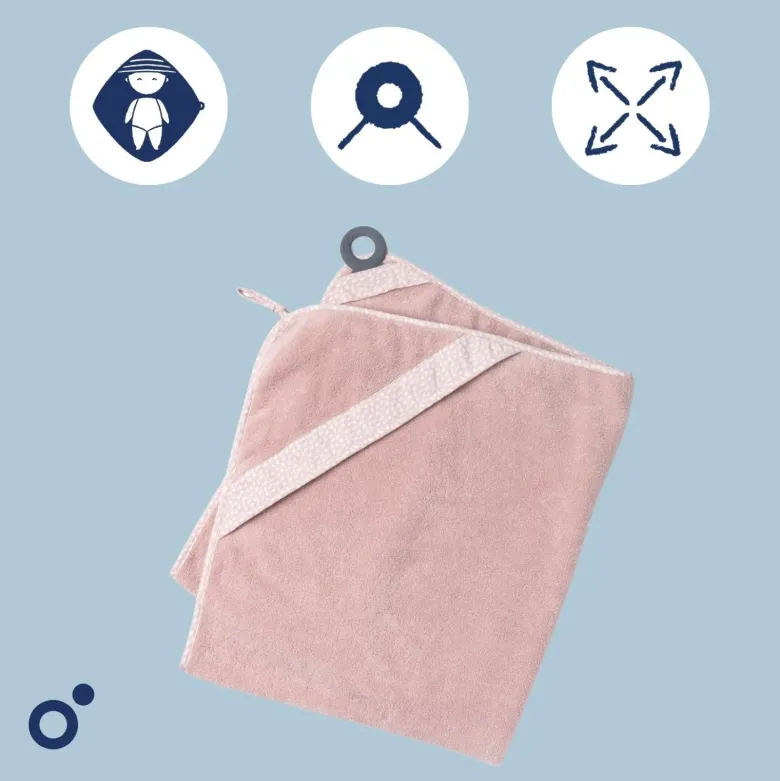 Cape de bain et anneau dentition, pink Rose