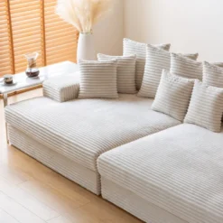 Cardiff canapé 4 places assise profonde en velours côtelé beige