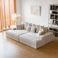 Cardiff canapé 4 places assise profonde en velours côtelé beige