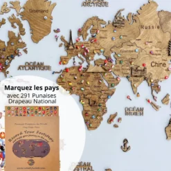 Carte du monde en bois 3d multicolor xl