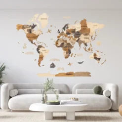 Carte du monde en bois 3d multicolor xl
