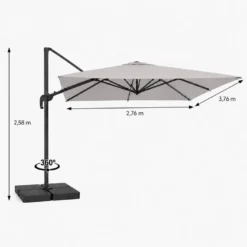 Cezir parasol rectangulaire 3x4 déporté rotatif gris en aluminium