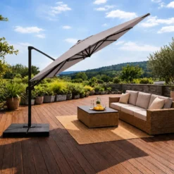 Cezir parasol rectangulaire 3x4 déporté rotatif gris en aluminium