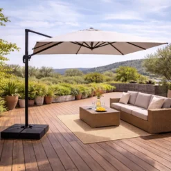 Cezir parasol rectangulaire 3x4 déporté rotatif gris en aluminium