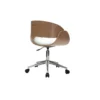 Chaise de bureau à roulettes blanc, bois clair et acier chromé bent