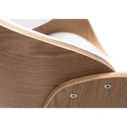 Chaise de bureau à roulettes blanc, bois clair et acier chromé bent