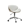 Chaise de bureau à roulettes blanc, bois clair et acier chromé walnut