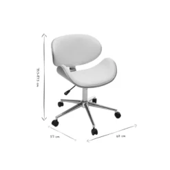 Chaise de bureau à roulettes blanc, bois clair et acier chromé walnut