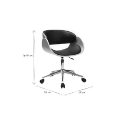 Chaise de bureau à roulettes noir, bois clair et acier chromé bent