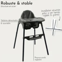 Chaise haute bébé - gris foncé
