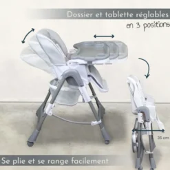 Chaise haute bébé pliable - gris clair