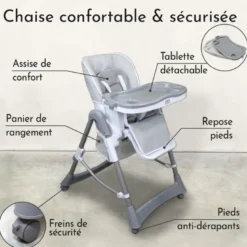 Chaise haute bébé pliable - gris clair