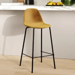 Chaise pour îlot central en velours jaune 65 cm - henrik