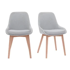 Chaises en tissu gris clair et bois clair massif (lot de 2) holo