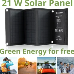 Chargeur solaire portable bresser 21watt avec port usb et connecteur d’alimentat