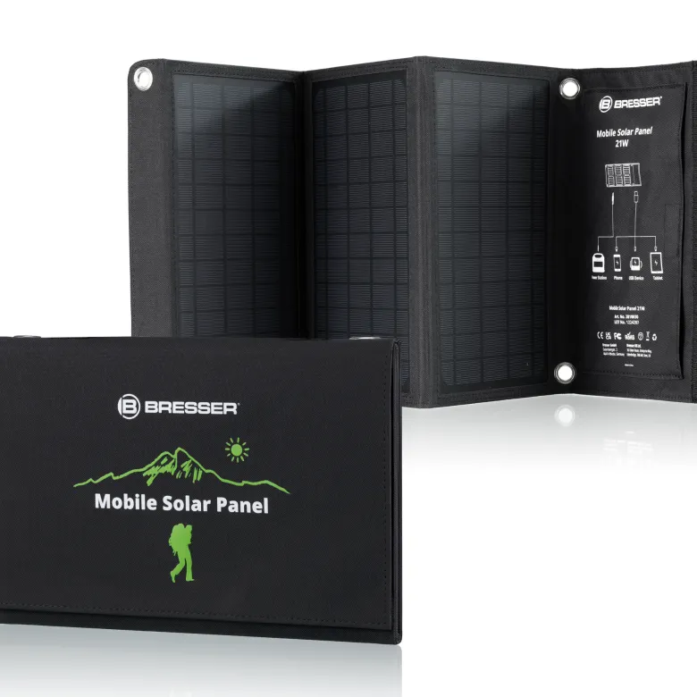 Chargeur solaire portable bresser 21watt avec port usb et connecteur d’alimentat