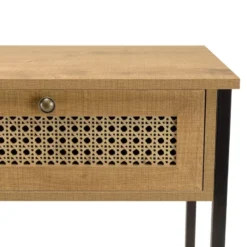 Charlie - console bois marron 2 tiroirs 1 étagère cannage pieds métal