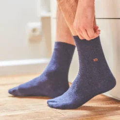 Chaussettes unies bleu chiné