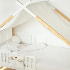 Ciel de lit cabane double gaze pois