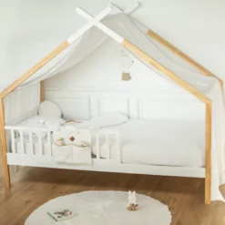 Ciel de lit cabane double gaze pois