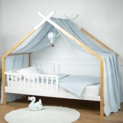 Ciel de lit cabane gaze coton bleu 420