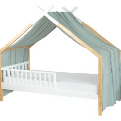 Ciel de lit cabane gaze coton vert de