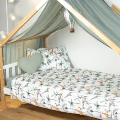 Ciel de lit cabane gaze coton vert de