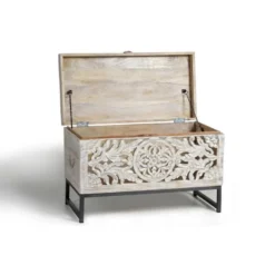 Coffre bois blanc - poméline décoration