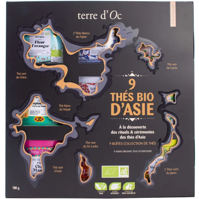 Coffret 9 boîtes collection de thés bio d'Asie terre d'Oc