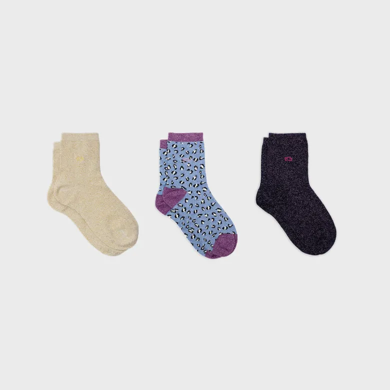 Coffret 3 chaussettes femme bleu clair