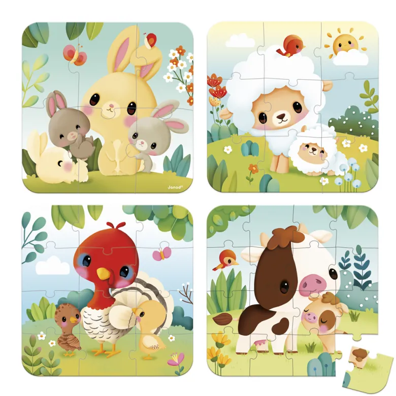 Coffret 4 puzzles évolutifs animaux de la ferme difficulté croissante dès 2 ans