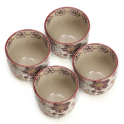 Coffret service à thé 4 tasses japonaises artisanales en grès Kiyo