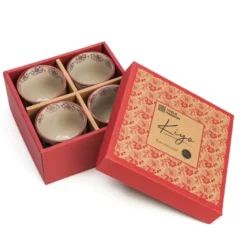 Coffret service à thé 4 tasses japonaises artisanales en grès Kiyo