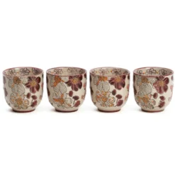 Coffret service à thé 4 tasses japonaises artisanales en grès Kiyo