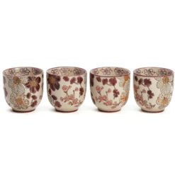 Coffret service à thé 4 tasses japonaises artisanales en grès Kiyo