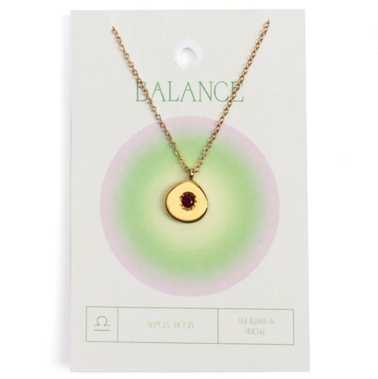 Collier du zodiaque acier doré et strass en verre collection Aura Balance