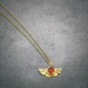 Collier Ginkgo ambre et argent doré