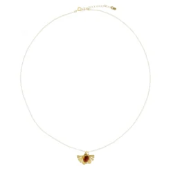 Collier Ginkgo ambre et argent doré
